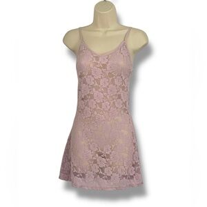 Jolie Dusty Rose Lace Chemise Slip with Floral Sheer Overlay Small